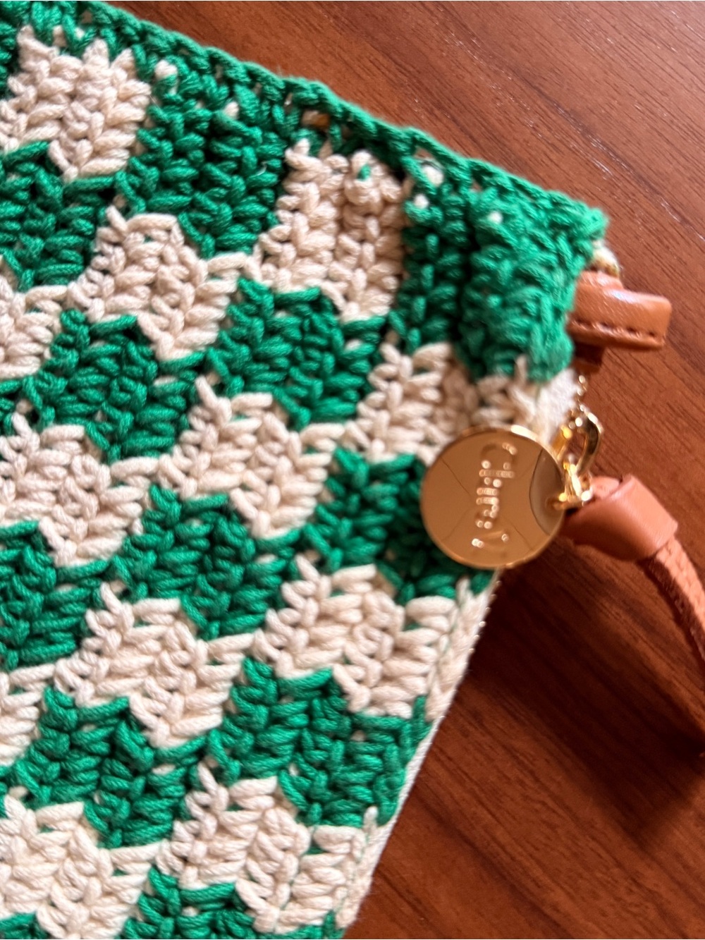 Clare V. Flat Clutch with Tabs in Sea Green & Cream Mini Crochet Checker - Picture 3 of 6